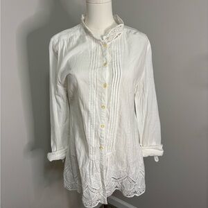 Elegant White Lace Trim Blouse Woman’s Medium